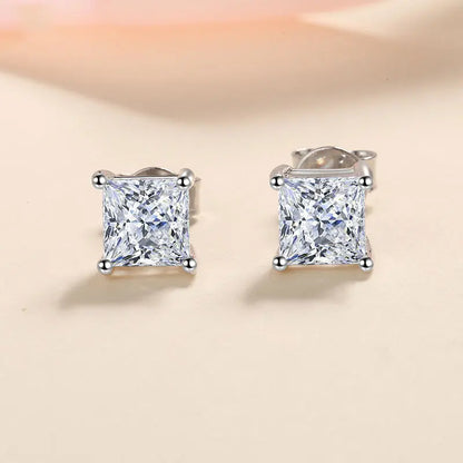 18K WHITE GOLD PLATED VVS1 DIAMOND MOISSANITE - PRINCESS CUT EARRINGS