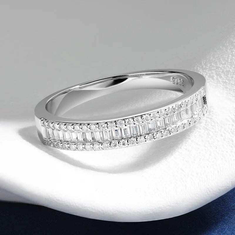 18K WHITE GOLD PLATED VVS1 DIAMOND MOISSANITE - HALF ETERNITY RING