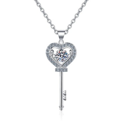 18K GOLD PLATED 0.5CT VVS1 DIAMOND MOISSANITE - HEART KEY NECKLACE