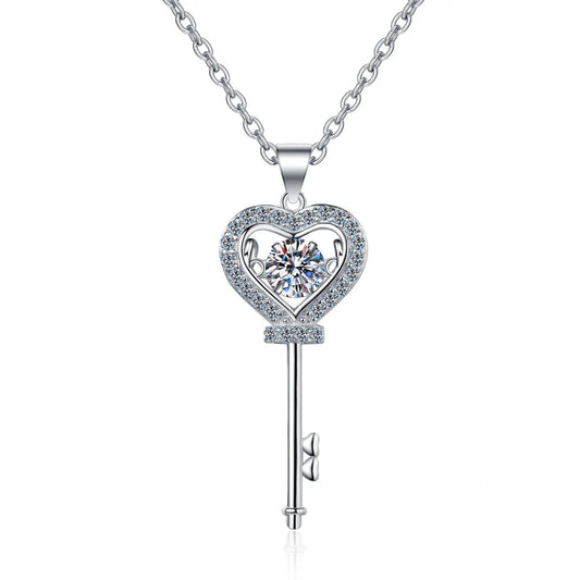 18K GOLD PLATED 0.5CT VVS1 DIAMOND MOISSANITE - HEART KEY NECKLACE