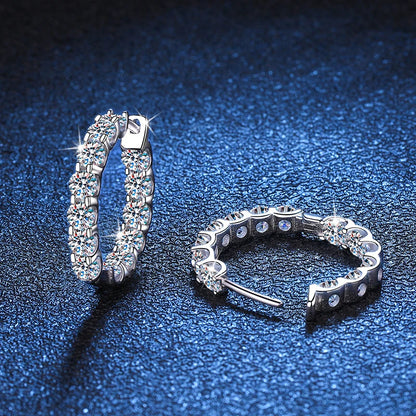 18K WHITE GOLD PLATED VVS1 DIAMOND MOISSANITE - GEO HOOPS EARRINGS