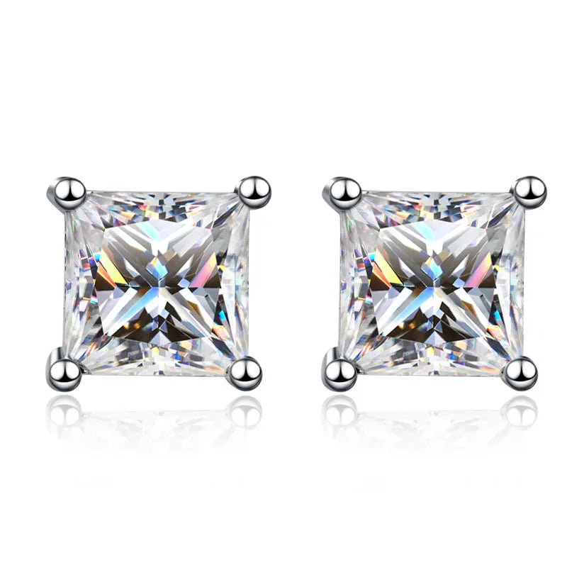 18K WHITE GOLD PLATED VVS1 DIAMOND MOISSANITE - PRINCESS CUT EARRINGS