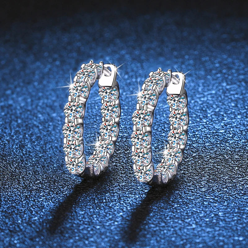 18K WHITE GOLD PLATED VVS1 DIAMOND MOISSANITE - GEO HOOPS EARRINGS