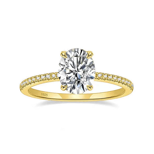 18K GOLD PLATED VVS1 DIAMOND MOISSANITE - OVAL D RING