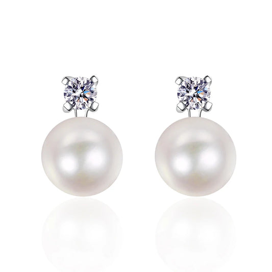 18K WHITE GOLD PLATED VVS1 DIAMOND MOISSANITE - PEARL EARRINGS