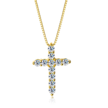 18K GOLD PLATED VVS1 DIAMOND MOISSANITE - CROSS NECKLACE