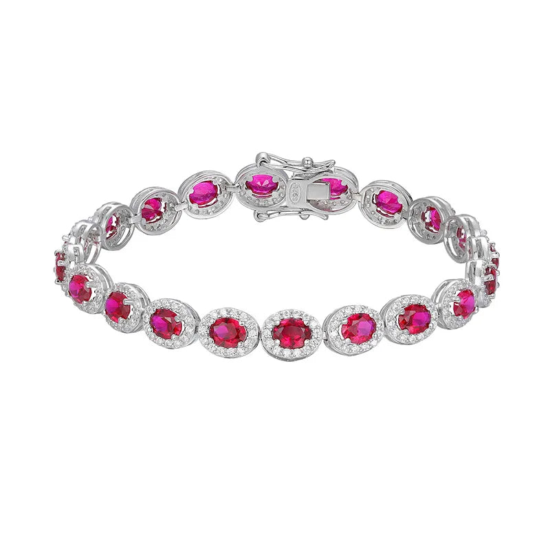 18K WHITE GOLD PLATED VVS1 MOISSANITE - RUBY OVAL BRACELET