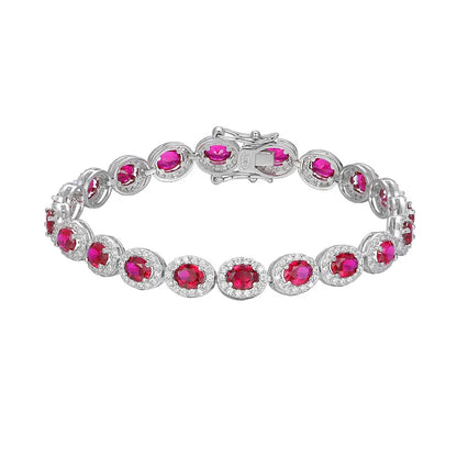 18K WHITE GOLD PLATED VVS1 MOISSANITE - RUBY OVAL BRACELET