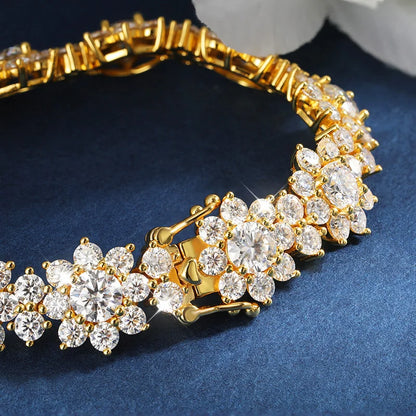 18K GOLD PLATED VVS1 DIAMOND MOISSANITE - SUNFLOWER BRACELET