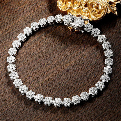 18K WHITE GOLD PLATED RIVIEIRA VVS1 MOISSANITE DIAMOND - FLOWERS BRACELET