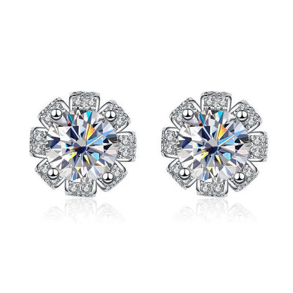 18K WHITE GOLD PLATED VVS1 DIAMOND MOISSANITE - 1CT FLOWER EARRINGS