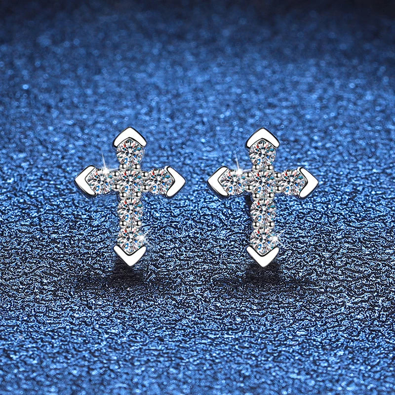 18K WHITE GOLD PLATED VVS1 DIAMOND MOISSANITE - ETERNAL CROSS EARRINGS