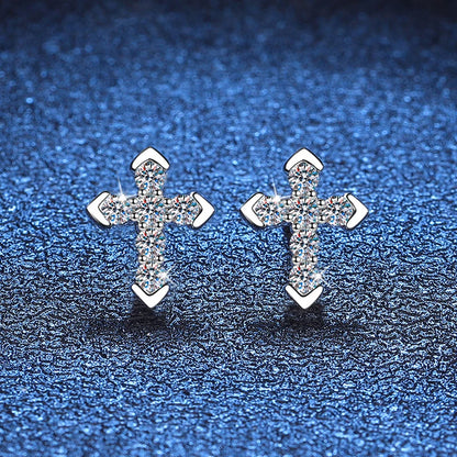 18K WHITE GOLD PLATED VVS1 DIAMOND MOISSANITE - ETERNAL CROSS EARRINGS