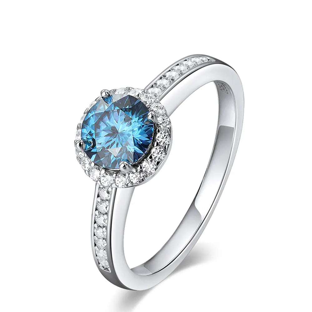 18K WHITE GOLD PLATED VVS1 BLUE MOISSANITE - HEART OF THE OCEAN RING