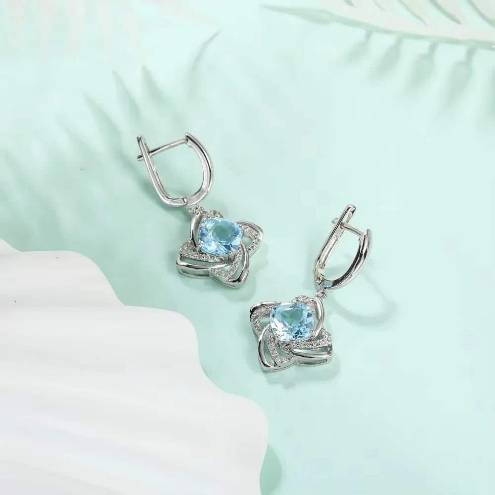 18K WHITE GOLD PLATED SKY BLUE TOPAZ - CLIP EARRINGS