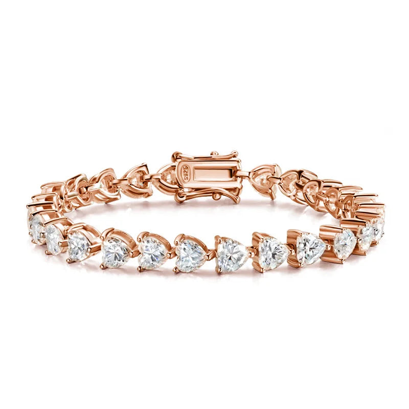 18K ROSE GOLD PLATED VVS1 DIAMOND MOISSANITE - CROWN HEART BRACELET