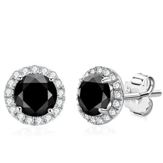 18K WHITE GOLD PLATED VVS1 BLACK MOISSANITE - MIDNIGHT EARRINGS