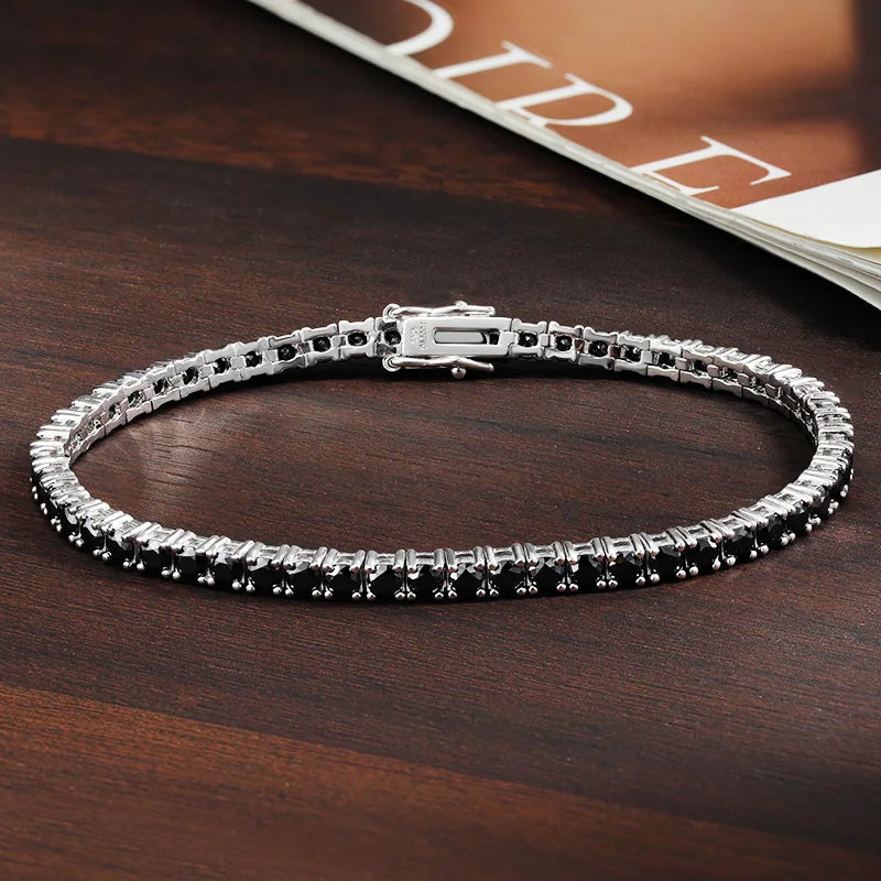 18K WHITE GOLD PLATED RIVIERA BLACK MOISSANITE - MIDNIGHT II BRACELET