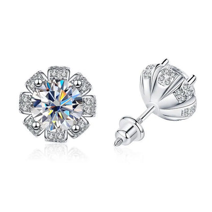 18K WHITE GOLD PLATED VVS1 DIAMOND MOISSANITE - 1CT FLOWER EARRINGS