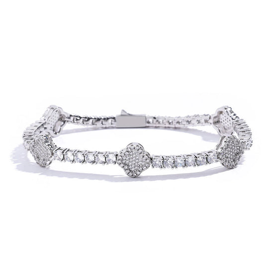 18K WHITE GOLD PLATED VVS1 MOISSANITE DIAMOND - ROYAL LEAF BRACELET