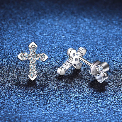 18K WHITE GOLD PLATED VVS1 DIAMOND MOISSANITE - ETERNAL CROSS EARRINGS