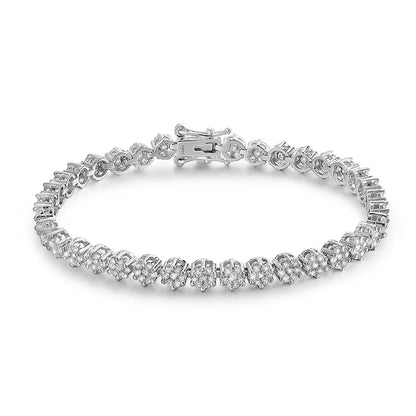 18K WHITE GOLD PLATED RIVIEIRA VVS1 MOISSANITE DIAMOND - FLOWERS BRACELET