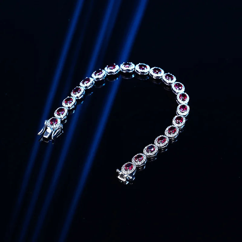 18K WHITE GOLD PLATED VVS1 MOISSANITE - RUBY OVAL BRACELET