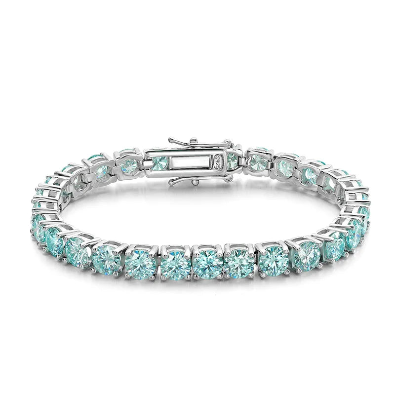 18K WHITE GOLD PLATED VVS1 DIAMOND MOISSANITE - BLUE BRACELET