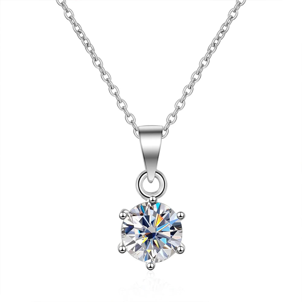 18K WHITE GOLD PLATED VVS1 DIAMOND - SOLITAIRE 1CT MOISSANITE NECKLACE