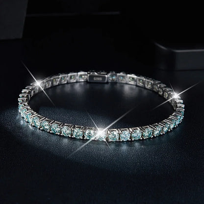 18K WHITE GOLD PLATED VVS1 DIAMOND MOISSANITE - GREEN BLUE BRACELET