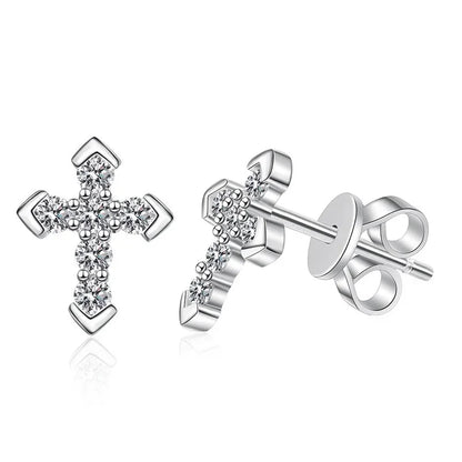 18K WHITE GOLD PLATED VVS1 DIAMOND MOISSANITE - ETERNAL CROSS EARRINGS