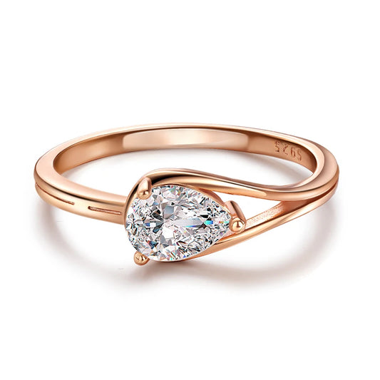 18K ROSE GOLD PLATED VVS1 DIAMOND MOISSANITE - PEAR CUT II RING