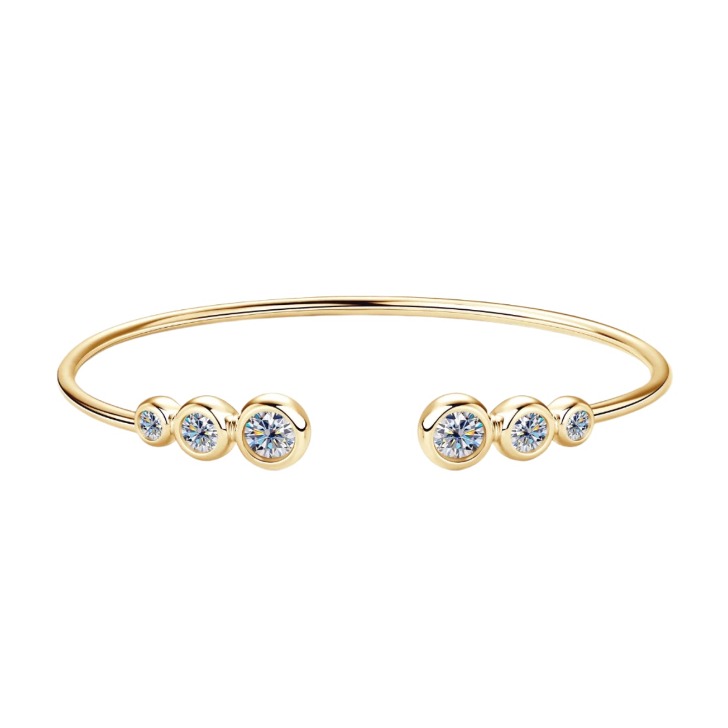 18K YELLOW GOLD PLATED VVS1 DIAMOND MOISSANITE - OPEN BUBBLE BRACELET