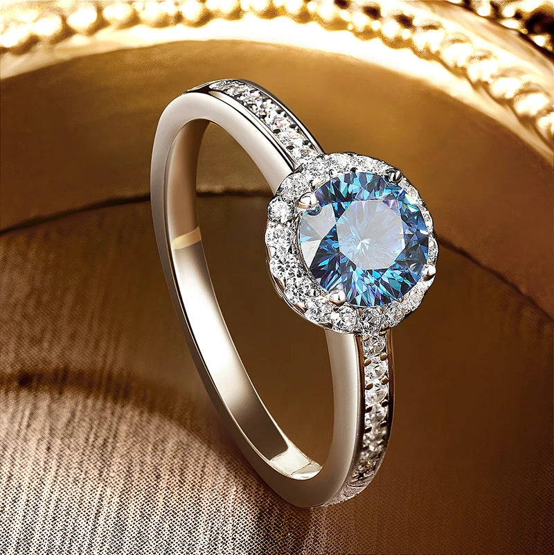 18K WHITE GOLD PLATED VVS1 BLUE MOISSANITE - HEART OF THE OCEAN RING