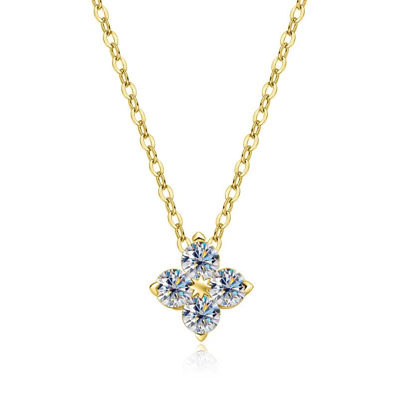 18K YELLOW GOLD PLATED VVS1 DIAMOND MOISSANITE - HEART FLOWER NECKLACE