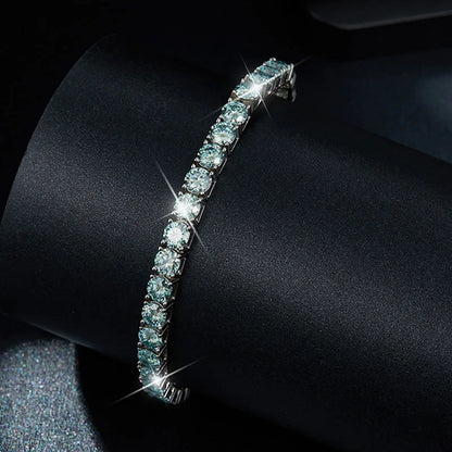 18K WHITE GOLD PLATED VVS1 DIAMOND MOISSANITE - GREEN BLUE BRACELET