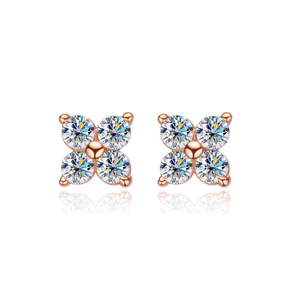 18K ROSE GOLD PLATED VVS1 DIAMOND MOISSANITE - HEART FLOWER EARRINGS