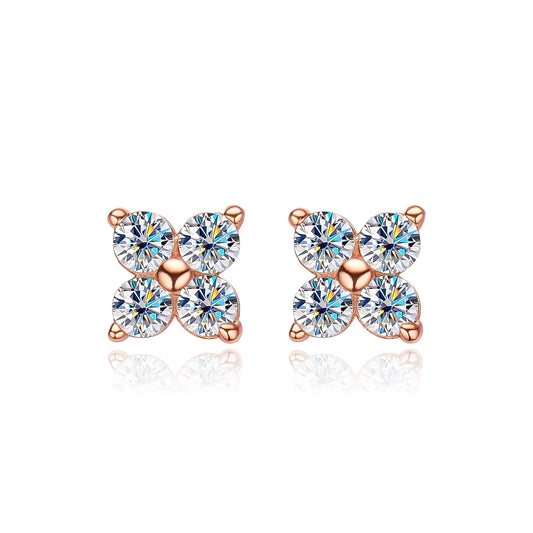 18K ROSE GOLD PLATED VVS1 DIAMOND MOISSANITE - HEART FLOWER EARRINGS