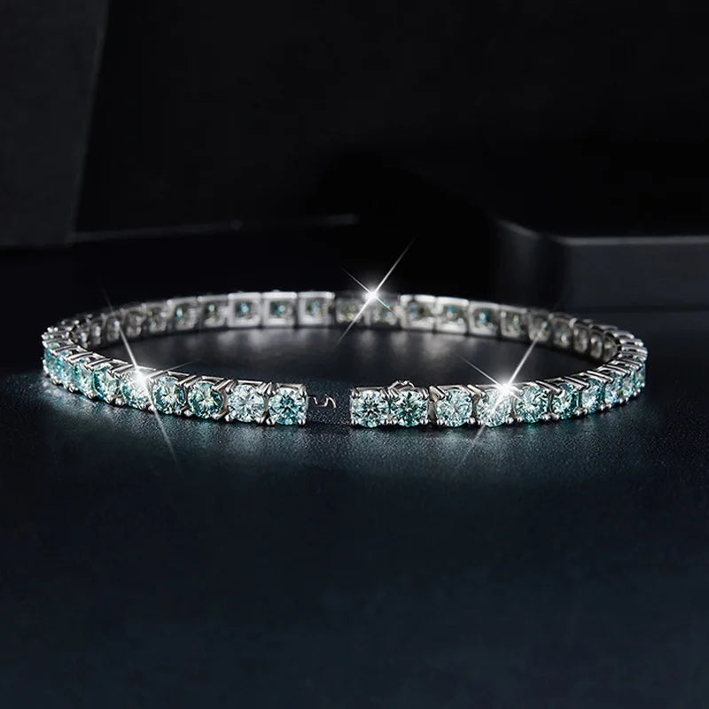 18K WHITE GOLD PLATED VVS1 DIAMOND MOISSANITE - GREEN BLUE BRACELET