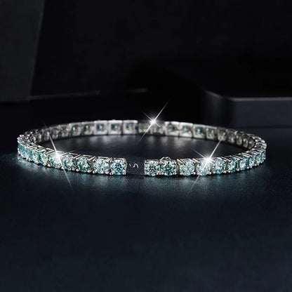 18K WHITE GOLD PLATED VVS1 DIAMOND MOISSANITE - GREEN BLUE BRACELET