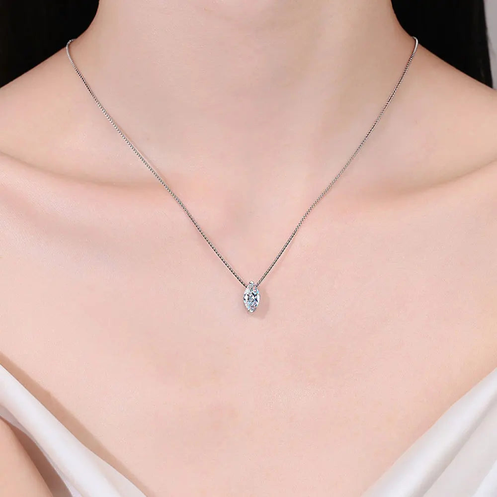 18K WHITE GOLD PLATED 1CT VVS1 DIAMOND MOISSANITE - MARQUISE NECKLACE