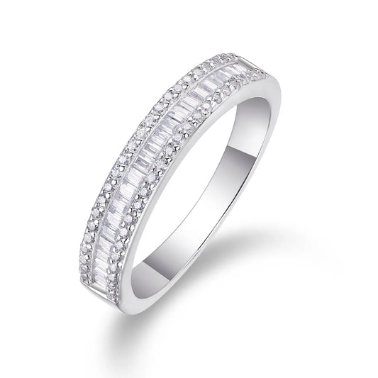 18K WHITE GOLD PLATED VVS1 DIAMOND MOISSANITE - HALF ETERNITY RING