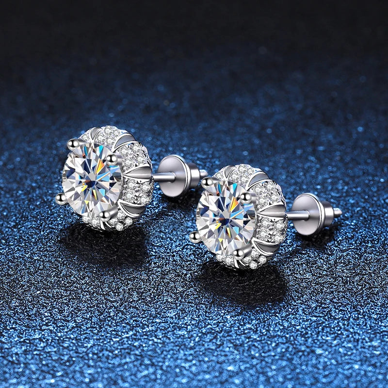 18K WHITE GOLD PLATED VVS1 DIAMOND MOISSANITE - 1CT FLOWER EARRINGS