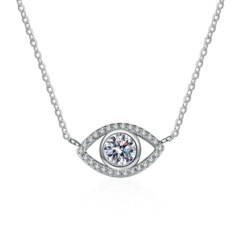 18K WHITE GOLD PLATED 0.5CT VVS1 DIAMOND MOISSANITE - EYE NECKLACE