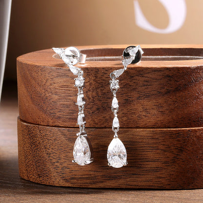 18K WHITE GOLD PLATED VVS1 DIAMOND MOISSANITE - DROP EARRINGS