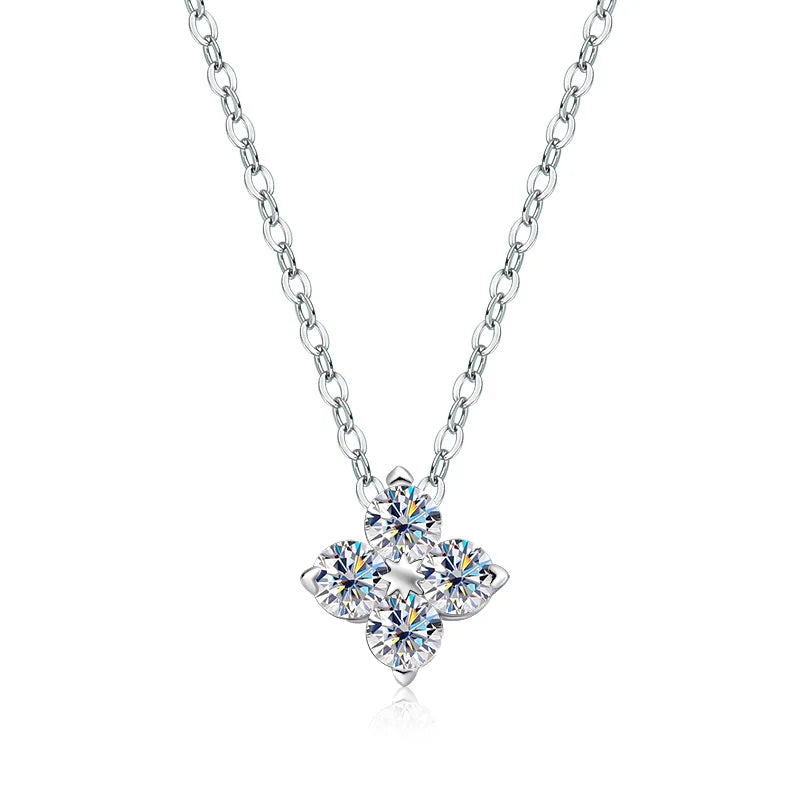 18K WHITE GOLD PLATED VVS1 DIAMOND MOISSANITE - HEART FLOWER NECKLACE