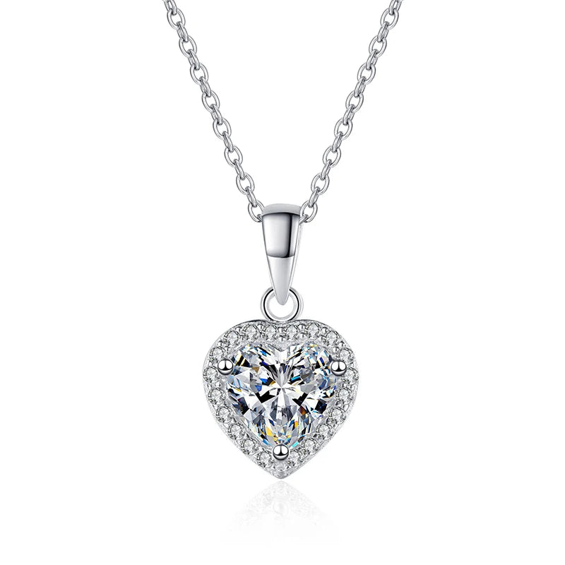 18K WHITE GOLD PLATED VVS1 MOISSANITE - CROWN HEART NECKLACE