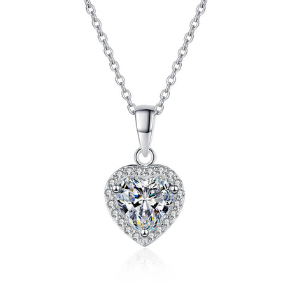 18K WHITE GOLD PLATED VVS1 MOISSANITE - CROWN HEART NECKLACE