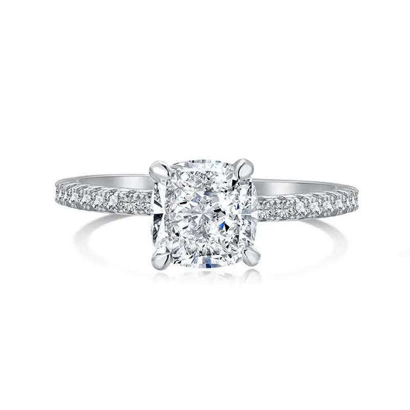 18K WHITE GOLD PLATED VVS1 DIAMOND MOISSANITE - CUSHION GLOW RING