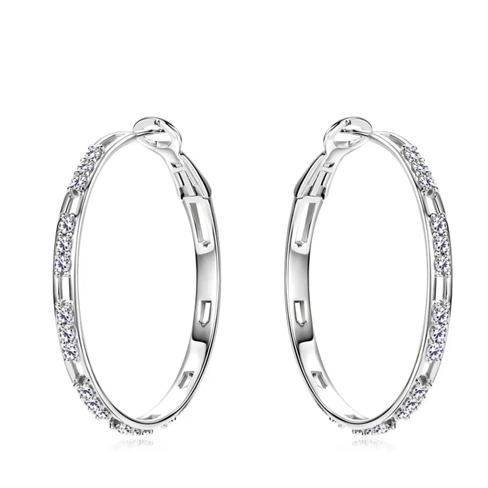 18K WHITE GOLD PLATED VVS1 DIAMOND MOISSANITE - LUNAR HOOPS EARRINGS